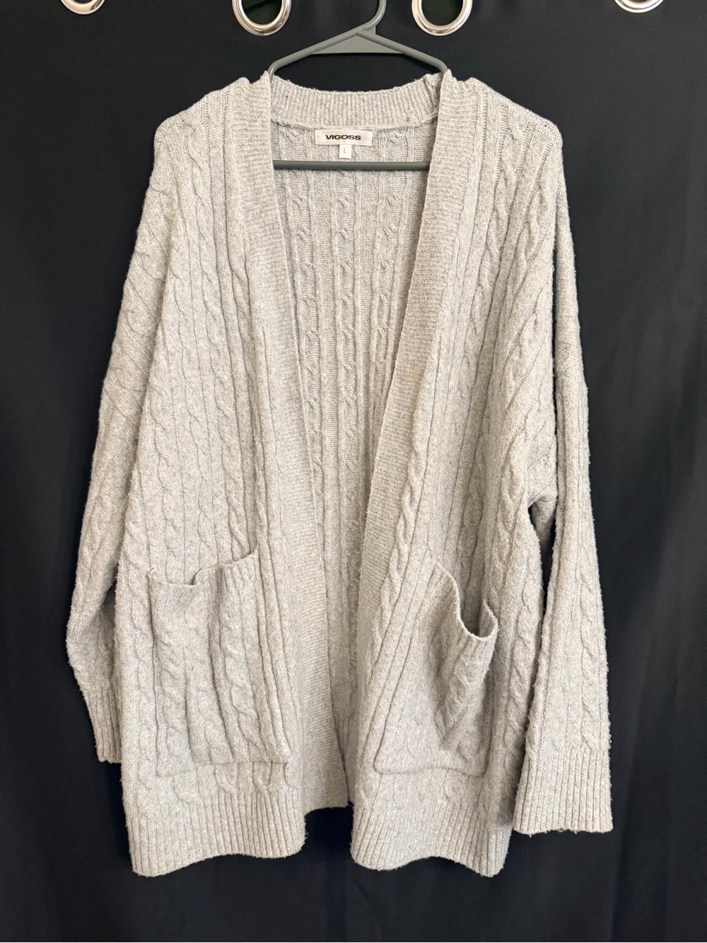 Vigoss Soft Light Gray Cable Knit Open Front Cardigan NWOT